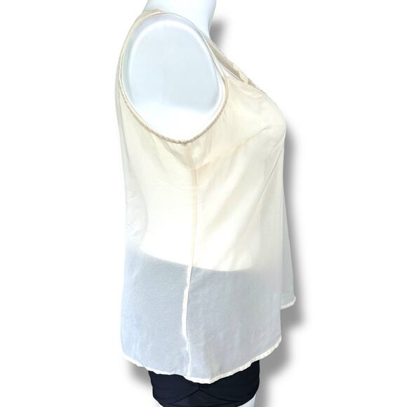 Kenar Womens Sheer Blouse Tank Top Embroidered Floral Design Button Down Beige - Picture 3 of 9